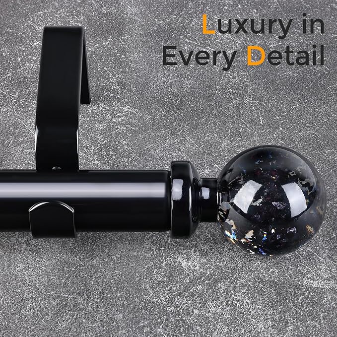 2 Pack Black Curtain Rods for Windows 28 to 48 Inch, 1'' Heavy Duty Adjustable Drapery Rod with Unique Crystal Ball Finials, Modern Decorative Curtain Rod,Size; 30-60''
