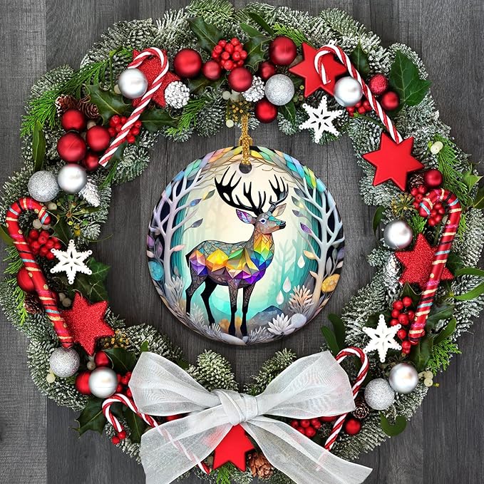 Touber Stained Ceramic Elk Ornament - Elk Christmas Ornaments - Christmas Tree Ornaments - Christmas Decorations - Elk Decor for Office, Room, Home - Holiday Present Ideas