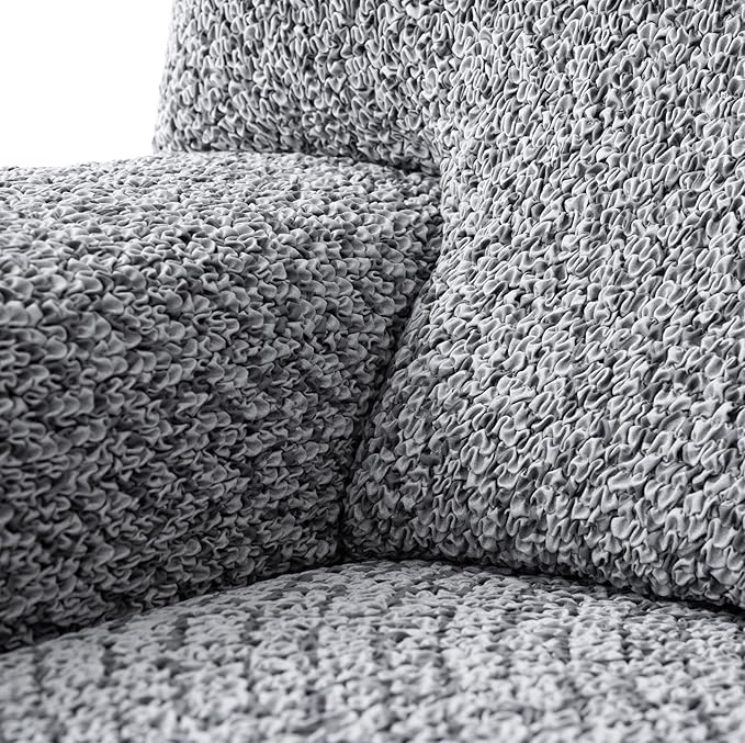 PAULATO BY GA.I.CO. Ottoman Slipcover - Stretch Stool Sofa - Pouf Protector for Pets and Kids - Soft Ottoman Cover - Durable Furniture Slipcovers - Microfibra Print Collection - Venezia Grey