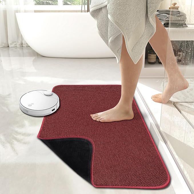 Christmas Bath Mat,Ultra Thin Bathroom Rugs,Bath Mats for Bathroom,No Slip Bath Rugs,Quick Dry,Machine Washable,Low Pile,Absorbent,Shower Outside,Sink,Home Decor Accessories.Red,1'5"x2'3"(2 Pack)