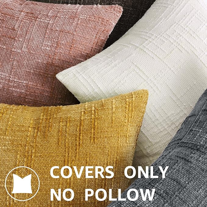decorUhome Pink Chenille Throw Pillow Covers 18x18 Set of 2 Thick Textured Slubby Couch Pillow Covers Farmhouse Accent Modern Neutral Decorative Pillow Cases for Bed Sofa Living Room