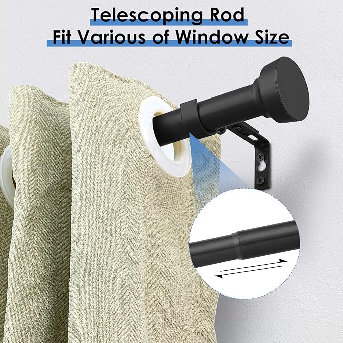Rustic Curtain Rod, Industrial Curtain Rods for Windows 48 to 86 Inches, Blackout Wrap Around Curtain Rod, for Indoor and Outdoor, Simple Modern Design, 30 to 86 Inches, Black