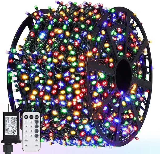 328 FT 1000 LED Christmas Lights, Waterproof Christmas Lights Outdoor with 8 Modes&Timer, Plug in Fairy Light for Xmas Garden Patio Tree Party Holiday Decoration（ Multicolor）