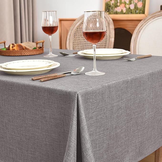Fitable Faux Linen Tablecloths Rectangle 60 x 144 Inch - 2 Pack Neutral Table Clothes for 10 Foot Tables, Stone Flax Look Kitchen Table Covers for Farmhouse, Dining, Party, Banquet, Buffet