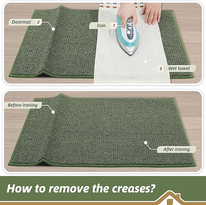 BEQHAUSE Dirt Trapper Door Mat 32" x 48", Non-Slip Washable Doormats Entrance Mat, Dirt Resistant and Absorbent Welcome Mat, Low Profile Floor Mats for Front Back Door and Entryway, Green