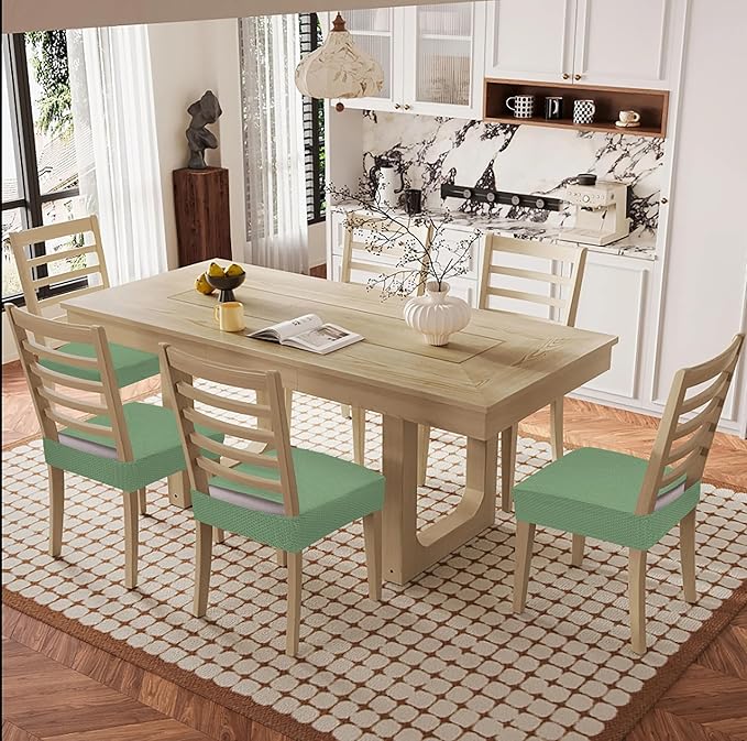Smiry Waterproof Seat Covers for Dining Room Chairs Set of 2, Stretch Jacquard Removable Washable Chair Seat Slipcovers Protector, No Rear Covers, Green