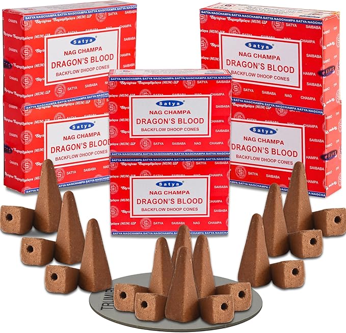 Dragon's Blood Backflow Incense Cones for Waterfall Aromatic Smoke Fountain Haze Falls and Mat Bundle - Pack of 6