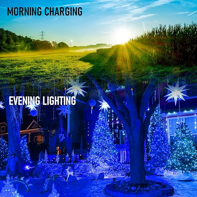 Dazzle Bright 2 Pack 400LED 132FT Blue Christmas Solar String Outdoor Lights, Solar Powered with 8 Modes Waterproof Fairy Lights for Bedroom Patio Garden Tree Party Yard Decoration