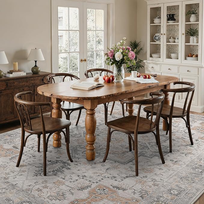 10x14 Area Rugs for Living Room, Non Slip Machine Washable Vintage Rugs, Low Pile Lightweight Print Large Rug for Bedroom, Dining Room, Home Office, Light Taupe Brown