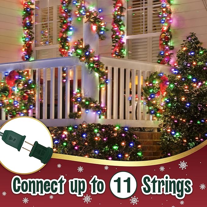 Warm Multi Color Christmas Lights - 6.3 ft String of 35 Incandescent Mini Bulbs Multifunctional Lighting Modes, for Decorative, Bedroom, Outdoor, Xmas Twinkle Tree Lights with Green Wire Total 6.6 ft