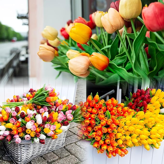Sggvecsy 30 Pcs Fake Tulips Artificial Flowers Real Touch PU Faux Flowers Tulip Stems for Wedding Floral Arrangement Spring Bouquet Home Party Office Decorations for Mother's Day (Multi Colors)