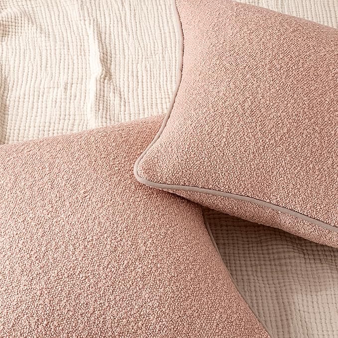 Amazon Basics Boucle Throw Pillow Covers for Couch, Living Room, Home Decor with Hidden Zipper, Pink, 26×26in, Pack of 2