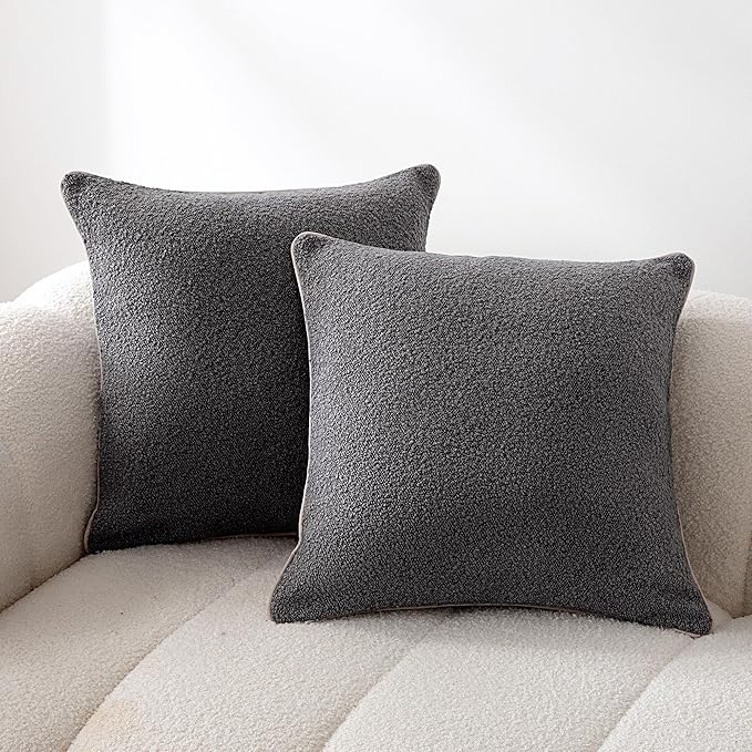Amazon Basics Boucle Throw Pillow Covers for Couch, Living Room, Home Decor with Hidden Zipper, Grey, 24×24in, Pack of 2