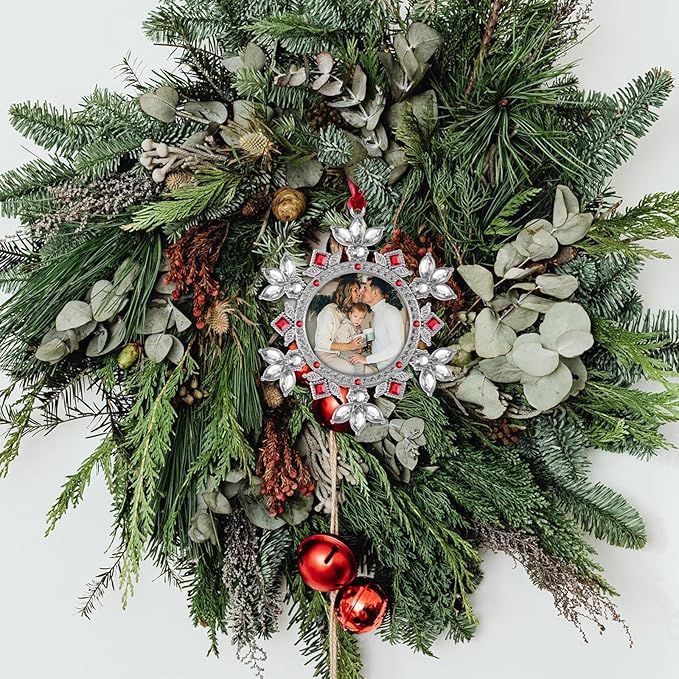 GUOER Christmas Tree Snowflake Picture Frame Ornaments Holiday Keepsake Gift Home Decor Christmas Decorations Xmas Gifts Pendant with 2" Photo Frame Christmas Tree (Red, 3 Pieces Set)
