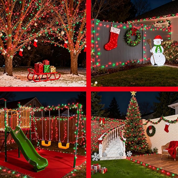 470FT 1500LED Christmas Lights, 12 Modes Red and Green Outdoor String Lights with Timer & Dimmable, Waterproof Green Wire Christmas String Lights for Indoor Tree Xmas Patio Fence Balcony Garden Party