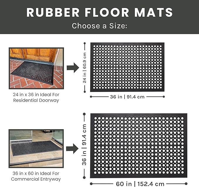 Envelor Anti Fatigue Mat 2 Pack Rubber Floor Mats Door Mat Non Slip Drainage Mat for Entryway, Kitchen, Restaurant, Garage, Heavy Duty Use Doormat, Commercial Floor Mat Industrial 24 x 36 Inches