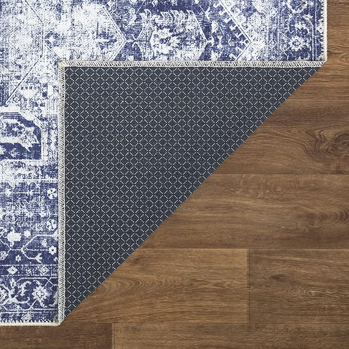 Bloom Rugs Washable Non-Slip 12 ft Runner - Blue/Ivory Traditional Runner for Entryway, Hallway, Bathroom, and Kitchen - Exact Size: 2.5' x 12'