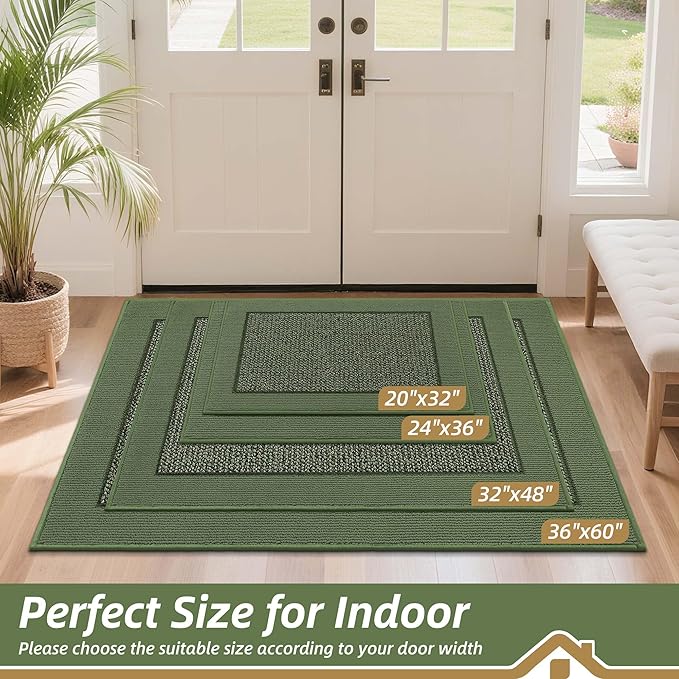 BEQHAUSE Indoor Door Mat 20" x 32", Dirt Trapper Door Mats Non-Slip Entryway Rugs Washable, Resist Dirt Absorbent Welcome Mat, Low Profile Floor Mats for Front Back Door and Entryway, Green