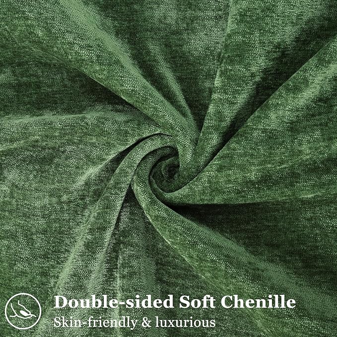 decorUhome Christmas Couch Throw Pillow Covers 22x22 Set of 2, Decorative Soft Euro Velvet Neutral Chenille Pillow Covers with Elegant Design for Sofa Bed Living Room Home Decor, Moss Green