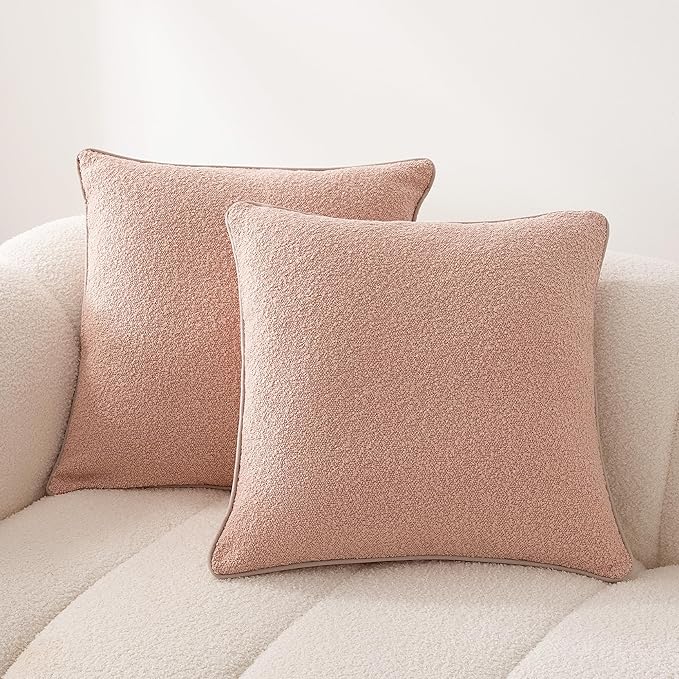 Amazon Basics Boucle Throw Pillow Covers for Couch, Living Room, Home Decor with Hidden Zipper, Pink, 26×26in, Pack of 2