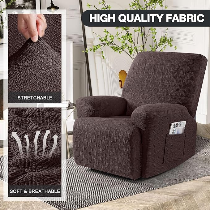 Timeles Extra Wide Recliner Chair Cover Reclining Couch Cover Sofa Slipcover Stretch Soft Washable (Single-Seater Oversized, Coffee)
