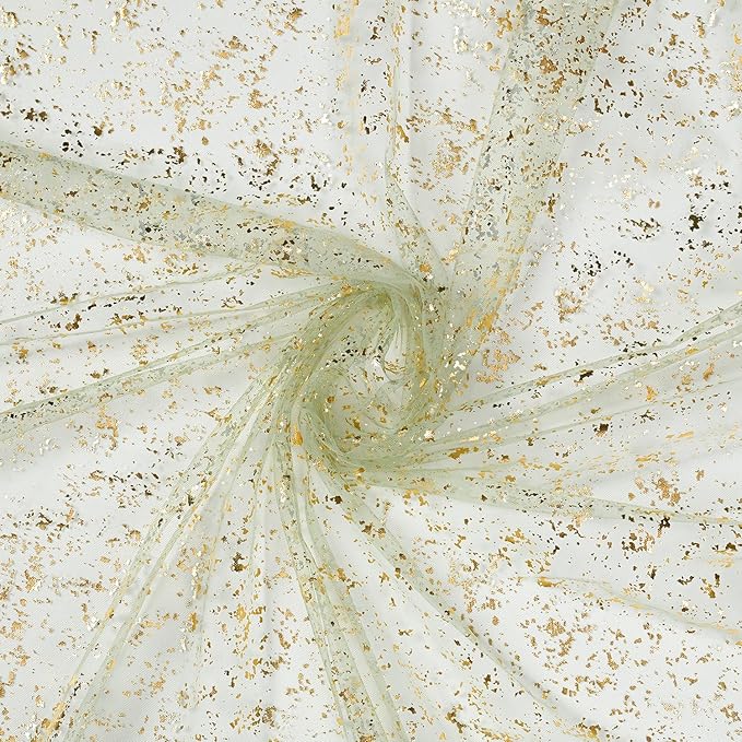 Artoid Mode Sage Green Gold Gauze Table Runner 120 Inch 10FT, Glitter Metallic Foil Sheer Dining Wedding Anniversary Holiday Birthday Table Decor for Home Party
