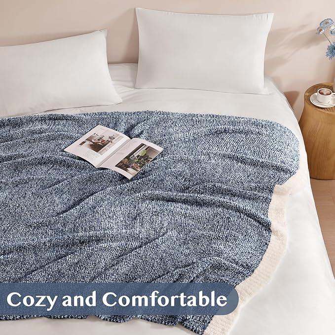 WRENSONGE Throw Blanket Cationic Dyeing Navy Blue Soft Cozy Fluffy Warm Hand Made Weave Throw Blankets for Couch, Sofa, Chair, Bed, Camping, Picnic, Travel Lightweight Bed Blanket - 60"x80"