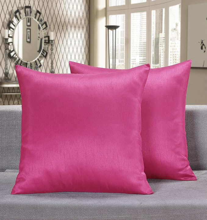 Aiking Home 24x24 Inches Faux Silk Square European Shams, Zipper Closure, Hot Pink (Set of 2)