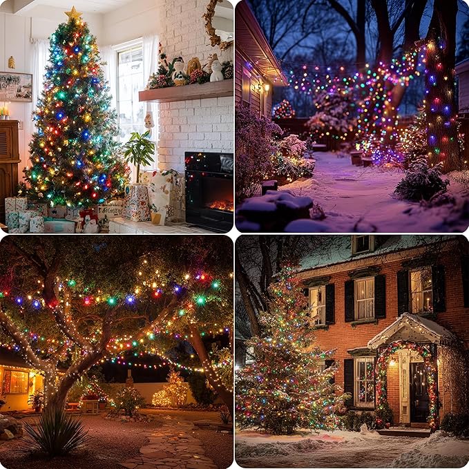 Christmas String Lights, 100 FT 300 LED String Lights Green Wire with Timer 8 Modes, Connectable Waterproof Decoration for Indoor Outdoor Xmas Trees Party Garden Wedding, Multi-Colored