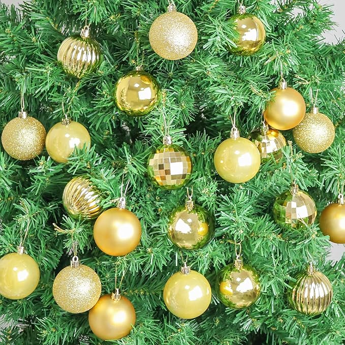 24ct Christmas Balls Ornaments, 2.36 Inch Christmas Tree Balls Ornaments, Decorative Baubles Decorations for Xmas Tree Decor Holiday Party, Gold