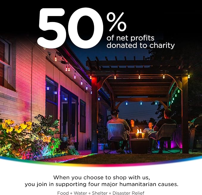 Enbrighten Vintage Outdoor String Lights, 48ft, 24 RGB Acrylic Bulbs, Weatherproof, RF Remote Control, Perfect for Holidays, Gameday, Parties, and More, 37790