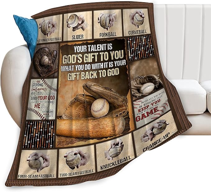 Baseball Blanket Cozy Plush Flannel Fleece Sports Throw Blanket for Boys Girls Kids Ultra Soft Lightweight Fuzzy Blankets Gifts for Bed Couch Sofa 80"x60"