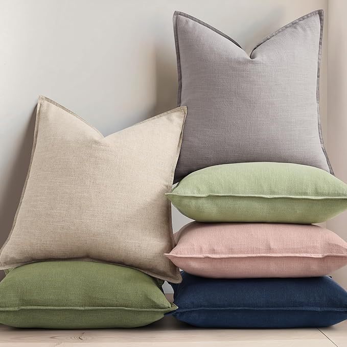 decorUhome Christmas Decorative Linen Throw Pillow Covers 24x24 Inch Set of 2 Navy Blue Soft Pillow Covers with Flange Edges Soft Farmhouse Boho Accent Pillow Cases for Couch Sofa Bed Living Room