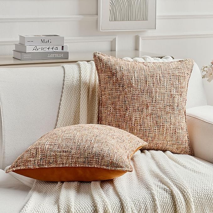 FUTEI Rust Decorative Throw Pillow Covers 16x16 Inch Set of 2,Soft Chenille Tweed Textured Cushion Case,Modern Home Decor for Couch Bed Living Room
