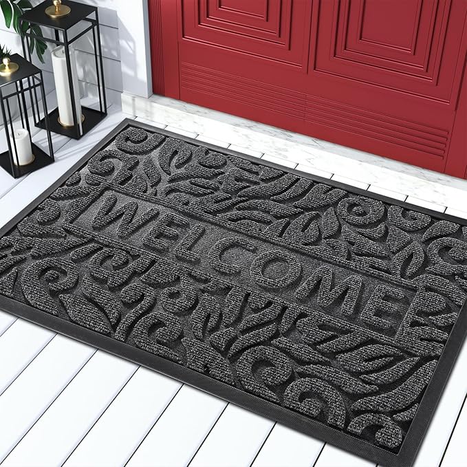 Yimobra Welcome Mat Outdoor 29.5x17, Waterproof Non-Slip Outdoor Mats for Front Door Outside Entrance, Low-Profile Entryway Mat Indoor for Garage Patio, Grey