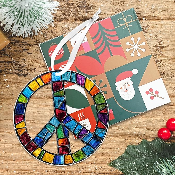 AVERXO Peace Ornament Christmas Decorations - Acrylic Boho Christmas Ornaments 2025 - Peace Sign Ornament for Boho Home Decor, Hippie Gifts for Women, Positive Energy Gifts for Mom Grandma Sister