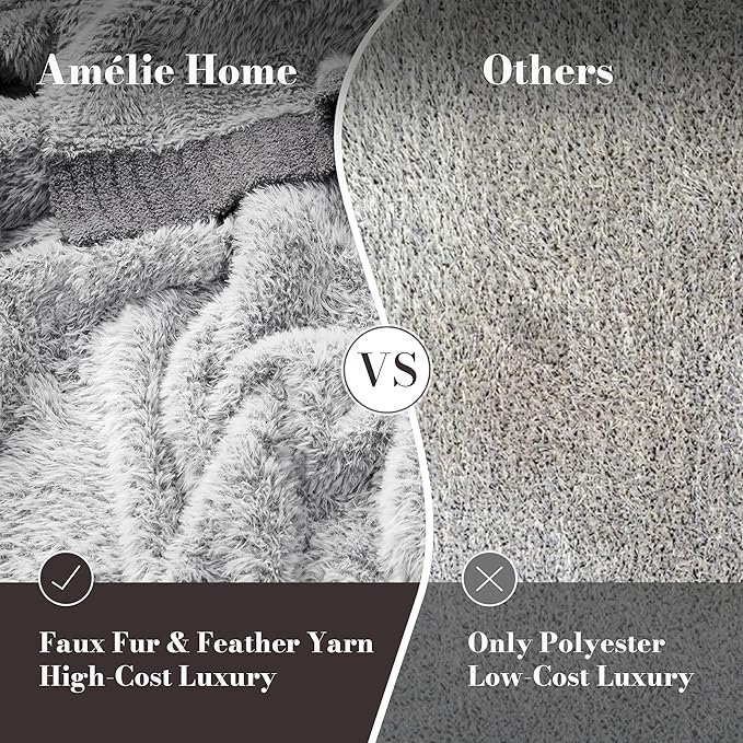 Amélie Home Knit Throw Blanket for Couch, Super Soft Cozy Fuzzy Plush Throws for Sofa, 50" x 60", Heather Grey