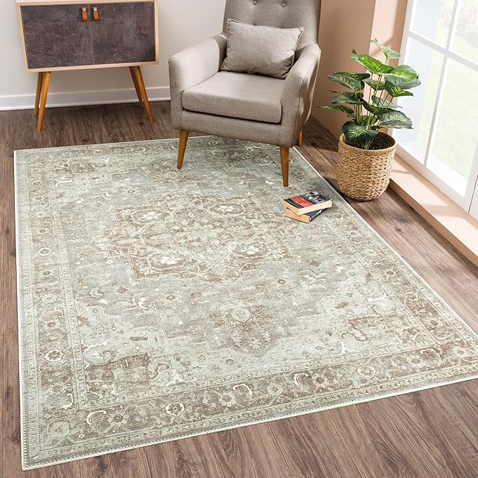 Bloom Rugs Washable Non-Slip 3' x 5' Rug - Beige/Gray Traditional Area Rug for Living Room, Bedroom, Dining Room, and Kitchen - Exact Size: 3' x 5'