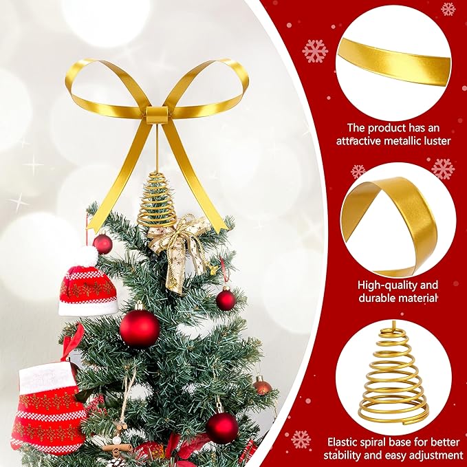 Metal Christmas Bow Tree Topper, Christmas Gold Bow Ornament Decorations for Xmas Tree Topper Garland Wreath Indoor Outdoor Decor, 9.5 x 8.7''