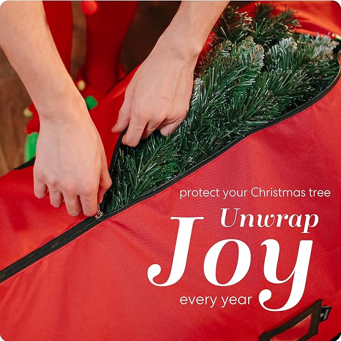 Handy Laundry, Rolling Tree Storage Bag - Storage for 9-Foot Artificial Christmas Holiday Tree. Zippered Bag, Carry Handles & Wheels for Easy Transport. Protects Against Dust, Insects, Moisture, RED