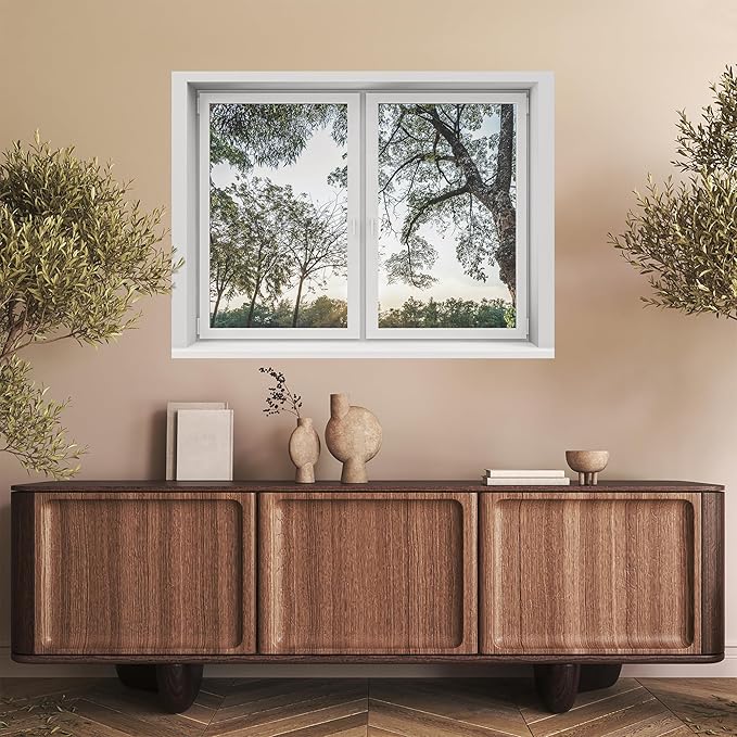 SIGNWIN Removable Wall Sticker/Wall Mural Window Lush Greenery and Sunlit Trees Scene Photography Realism Decorative Landscape Digital Art for Living Room, Bedroom, Office - 24"x32"