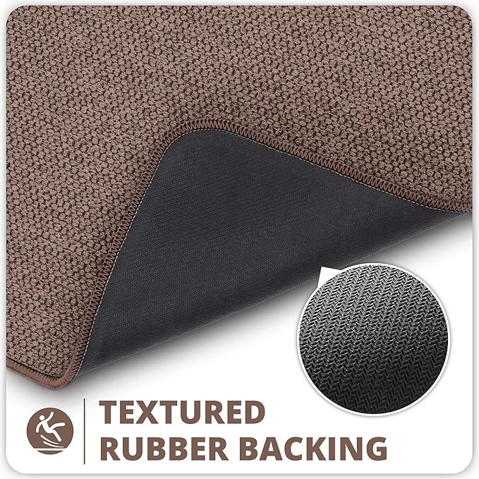 Bath Mat,Ultra Thin Bathroom Rugs,Rubber Bath Mats for Bathroom,No Slip Bath Rugs,Quick Dry,Machine Washable,Low Pile,Absorbent,Shower Outside,Sink,Home Decor Accessories.Brown,1'8"x2'8"(20x32inch)