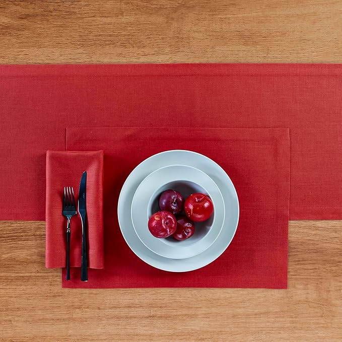 Solino Home Linen Table Runner 108 Inches Long - 100% Pure Linen Cherry Red Table Runner 14 x 108 Inch for Valentines - Diana Medium Weight