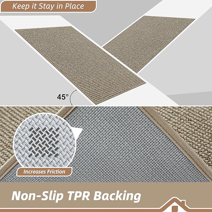 BEQHAUSE Dirt Trapper Door Mat 20" x 32", Non-Slip Washable Doormats Entrance Mat, Dirt Resistant and Absorbent Welcome Mat, Low Profile Floor Mats for Front Back Door and Entryway, Light Beige