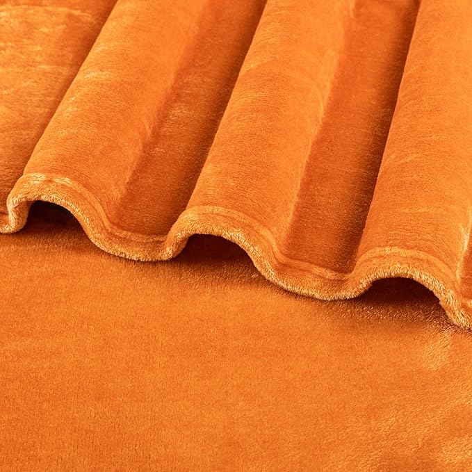 PAVILIA Orange Fleece Throw Blanket for Couch Twin Size, Peach Coral Super Soft Fall Flannel Throw for Sofa, Luxury Plush Microfiber Blanket Twin Bed, Home Decorative Velvet Gift Blanket, 60x80