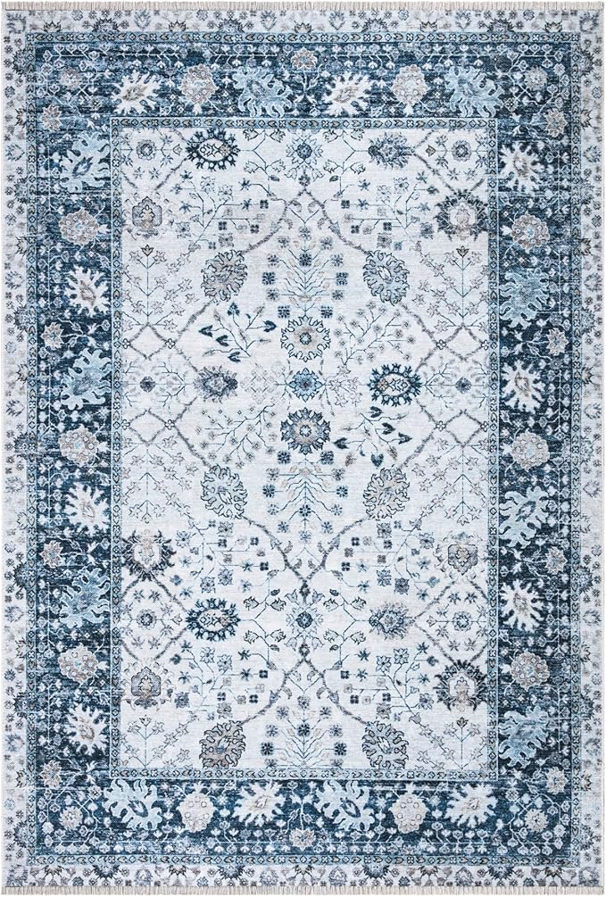 Bloom Rugs Washable Non-Slip 2x3 Rug - Navy Blue Traditional Bordered Area Rug for Living Room, Bedroom, Dining Room, and Kitchen - Exact Size: 2' x 3'