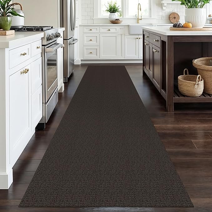 EARTHALL Long Runner Rug 3x12 Ft Washable Runners for Hallways Cotton Non Slip Entryway Runner Braided Kitchen Runner Indoor Outdoor Carpet Runners for Entryway, Hall, Foyers, Taupe/Coffee