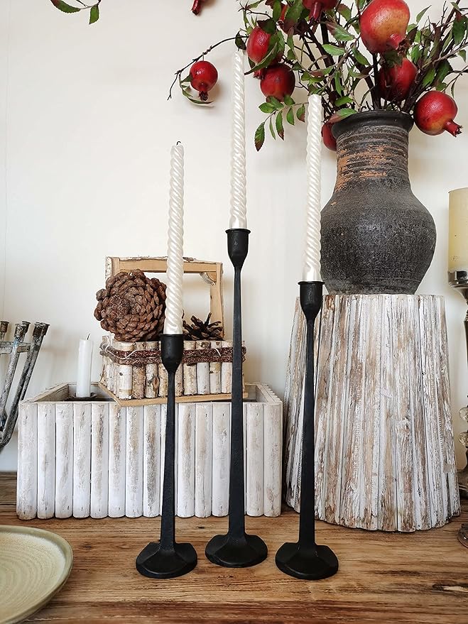 Iron Taper Candle Holder - Decorative Candle Stand - Candlestick Holder for Wedding, Dinning, Party, Set 3 (Black)