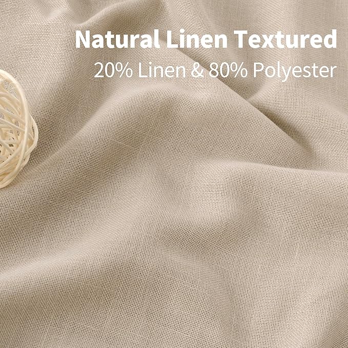 YoungsTex 95 Inch Long Linen Sheer Curtains 2 Panels for Living Room Grommet Light Filtering Natural Linen Drapes Lightweight for Bedroom Dining Room Floor Length, Light Tan, 2 Panels, 52 X 95 Inch