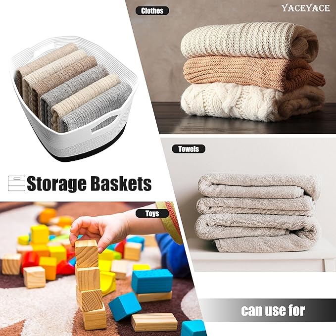 Storage Baskets, 3 Pack Woven Baskets for Storage,Organizing, Decorative, Foldable Fabric Bins with Handles for Toy, Cloth,Bathroom, Bedroom